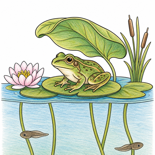 Kolorierter Frosch auf Seerosenblättern